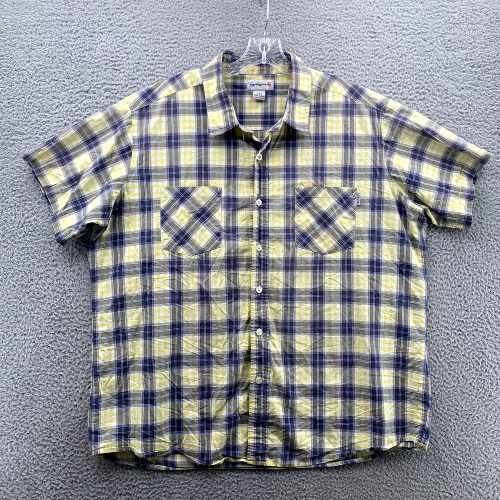 Carhartt Shirt Adult Size 2XL Yellow Plaid Relaxed Fit Short Sleeve Dungaree Men